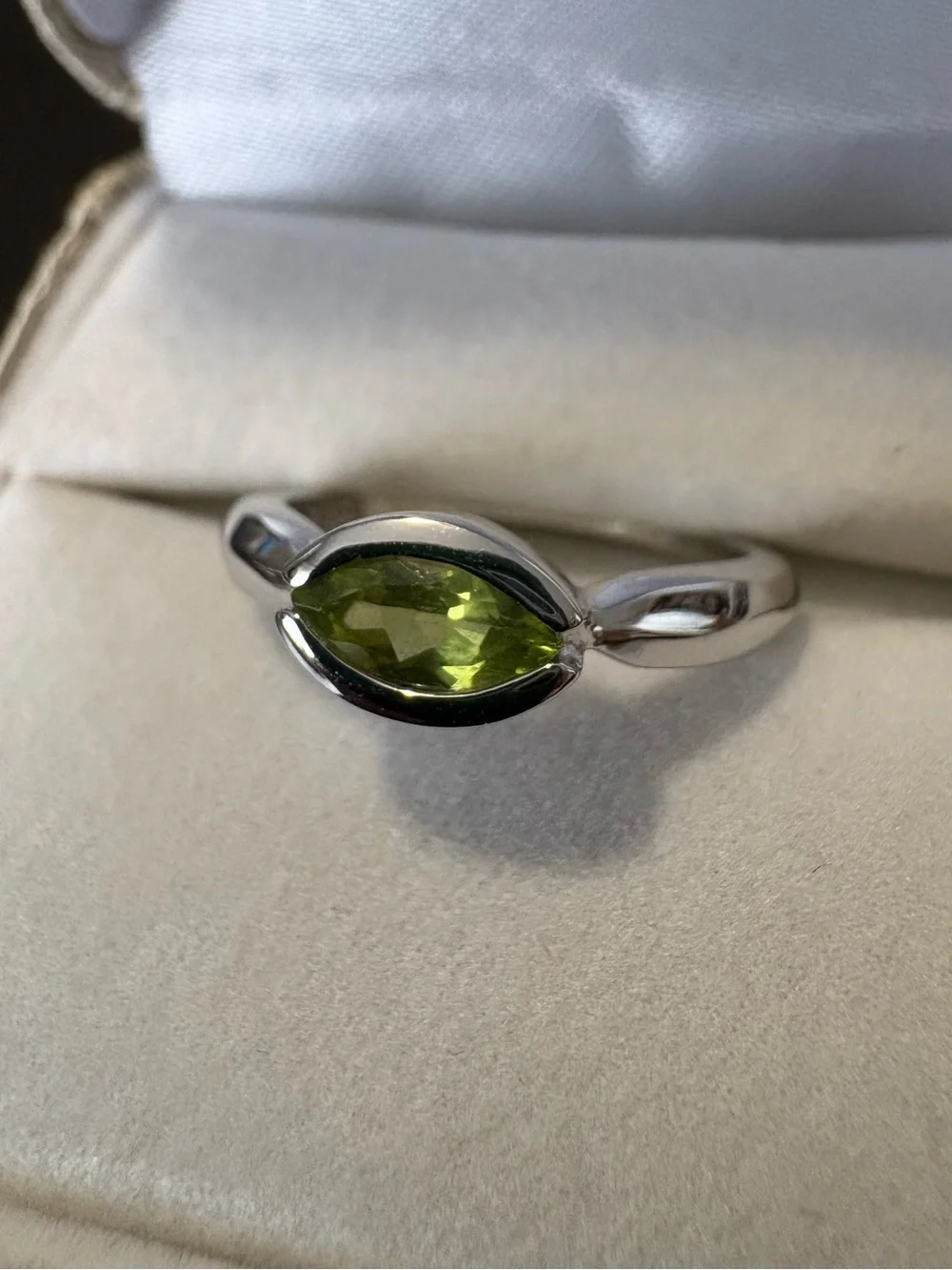 Sterling Silver Ring with Marquise Peridot Gemstone